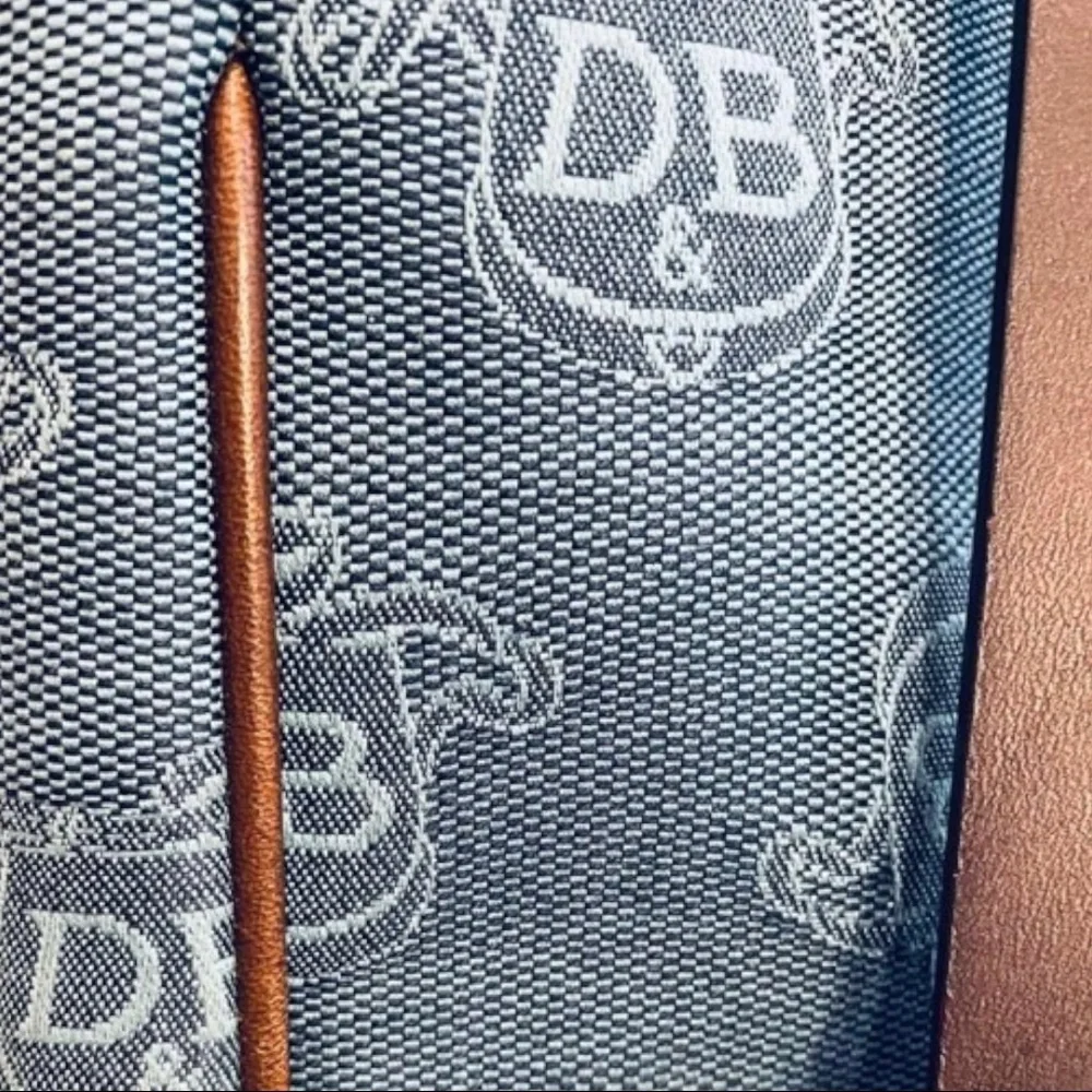 Dooney & Bourke Bag Large Logo Denim Blue Brown Canvas Leather Tote - Picture 8 of 11